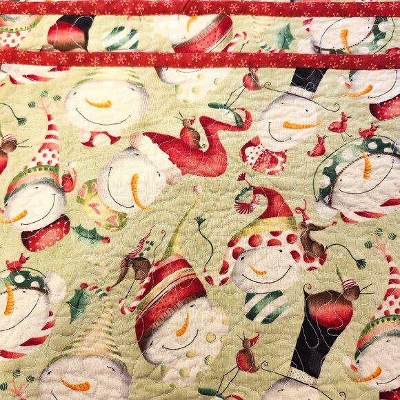 Vintage 90s Handmade Set of 6 Christmas Placemats Reversible Snowmen Trees light - Picture 3 of 6